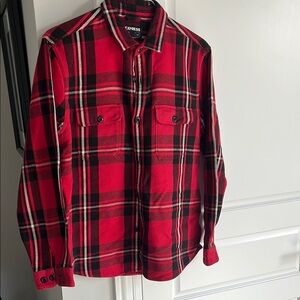 Express Bold Red and Black Checkered Shirt